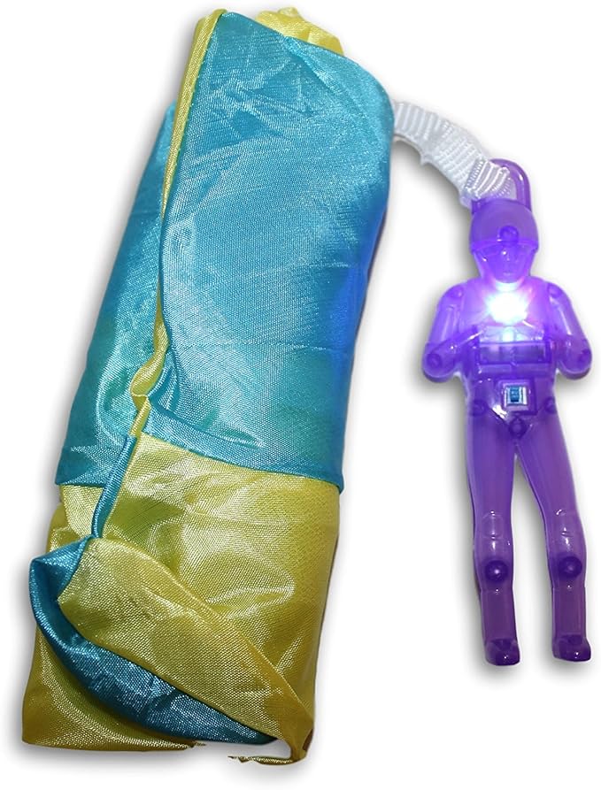 Toys+ Light Up 4 Pack Tangle Free Throwing Parachute Men Glow in The Dark! Blue, Orange, Green and Purple! for Kids and Children Parachute Man Set, Easter Basket