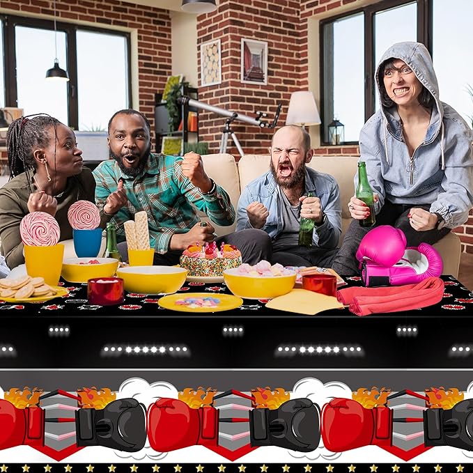 6Pcs Boxing Birthday Party Tablecloth - 108 x 54 Inches Plastic Boxing Gloves Table Cover Disposable Fight Sports Table Cloth for Kitchen Picnic Boxing Match Birthday Party Decor Supplies