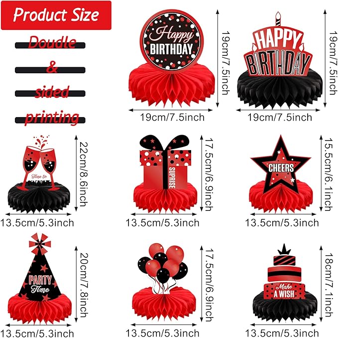 Pajean 8 Pieces Red and Black Birthday Party Honeycomb Centerpieces Red Black Table Centerpieces Decorations Table Centerpiece Sign for Kids Adults Party Supplies