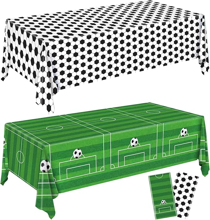 REDWORD Soccer Birthday Party Decorations, 2PCs Soccer Tablecloths Plastic Tablecloth Ideal Table Cover for Football Themed Party Decorations Sport Themed Parties Boys’ Parties, 54x108Inch