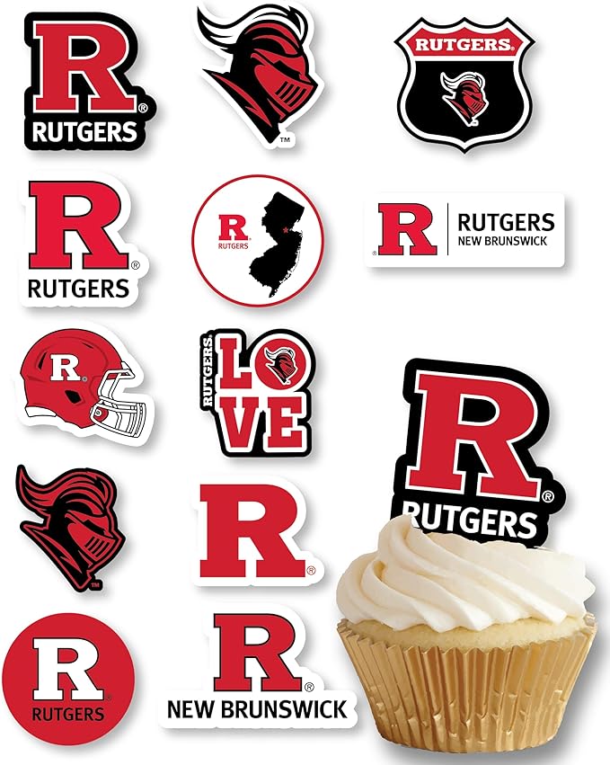 Rutgers Cupcake Topper Party Supplies for Football, Birthday, Graduation Party Decorations (24 Pieces) (Rutgers Scarlet Knights)