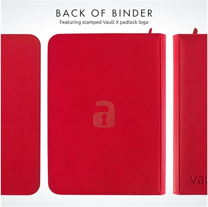 Vault X 9 Pocket Trading Card Zip Binder, 360 Cards, Premium Exo-Tec Album Material, 20 Side-Loading Pages, Folder for Collectible Games, Sports, TCG (Red)