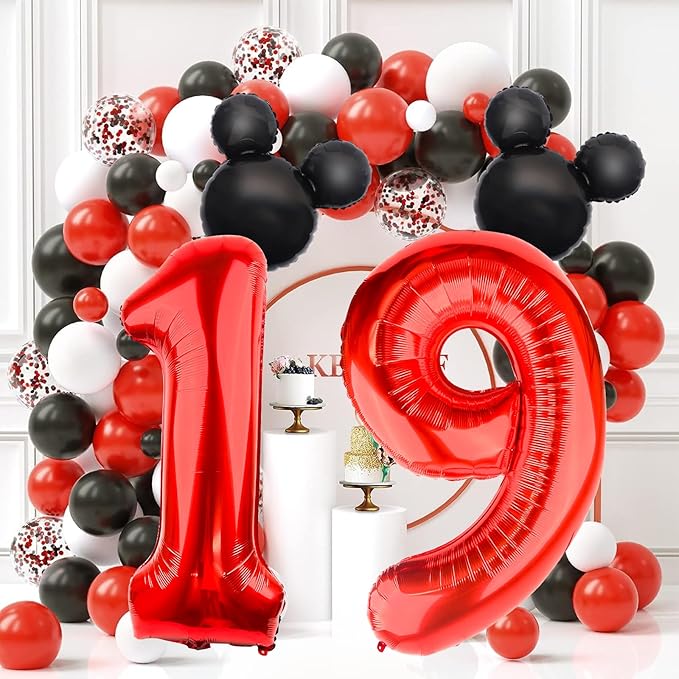 Mouse Number 9 Balloon 40 Inch Red Number 9 Balloon Mini Mouse Head Balloons Large Black Red Numeral Balloons for 9th Themed Birthday Baby Shower Decoration
