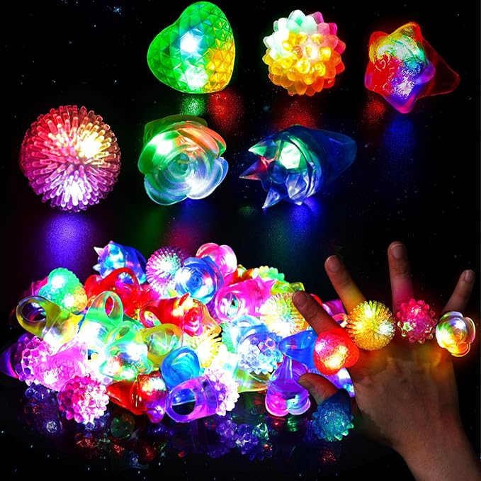 LovesTown 24PCS Light Up Rings Easter Party Favors for Kids, 6 Styles Glow in the Dark Party Supplies for Goodie Bags Easter Basket Stuffers Treasure Box Toys for Classroom Prizes, Flashing Glow Bulk