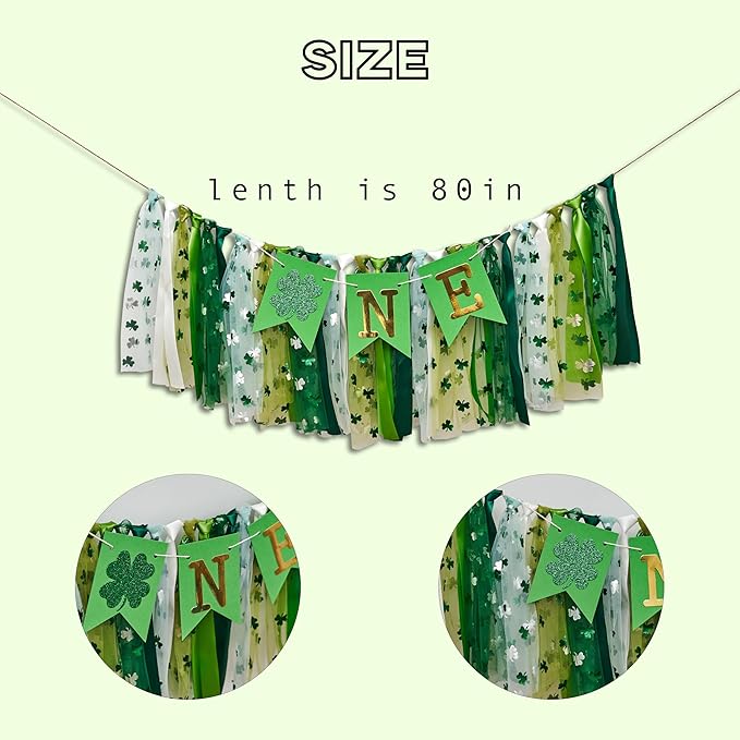 St. Patrick's Day High Chair Banner - Lucky One Birthday Party Supplies,Glitter Luck Shamrock Decorations,Four Leaf Clover First Birthday ONE Tutu Highchair Banner (lucky green)
