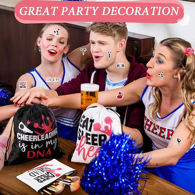Abbylike 60 Pcs Cheerleading Party Favors Cheer Party Supplies Include 12 Pink Makeup Bag 12 Bracelet 12 Drawstring Backpack 12 Hair Ties 12 Pink Horse Temporary Tattoo for Western Birthday Decoration