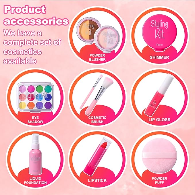 Children's Home Makeup Toy Set of 10, Liquid Free and Powder Free, Girl Dress-Up Toy, Kids Pretend Play，Toys for Girls Princess Birthday Gift Age 4 -12