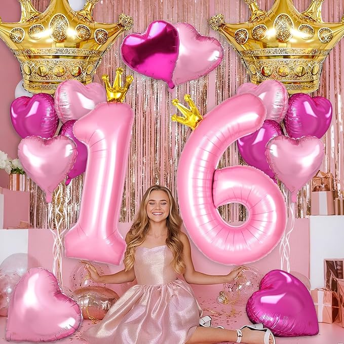 Princess 4th Birthday Party Decorations, 40 inch Large Pink Crown 4 Balloon for Girls’ Princess Royal Birthday Decorations, Party Supplies Favors, Anniversaries(Number 4 Foil Mylar Birthday Balloon)