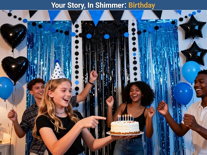 3packs Navy Blue Black Foil Fringe Curtains, Blue Birthday Party Decorations Backdrop for Women, Graduation Tinsel,Retirement Tinsels for Man Him,Wedding Streamers-Each 3.3 x 6.5ft