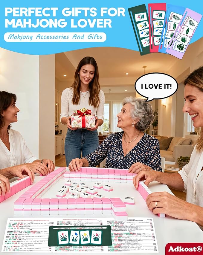 Adkoat® American Mahjong Card Line Finder Set Of 4 - Waterproof Mah Jongg Rules Reader & Tracker - ADHD Dyslexia Overlays Guided Reading Tool - Mahjongg Accessories and Gifts for Mahj Beginner Seniors