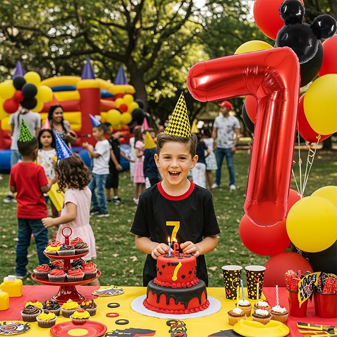 Vuzvuv 40 Inch Mouse Number Balloon No.7, Black Mouse Head Balloon and Red Giant Giant Number Seven Balloon for Birthday, Mouse Theme Party Supplies, Baby Shower,Anniversary Decoration