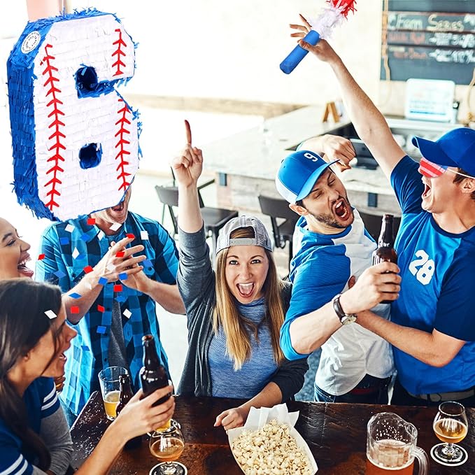 HyDren Baseball Piñata Baseball Party Decorations Number Piñata with Bat, Blindfold and Confetti, 16 Inch Sports Themed Birthday Party Supplies for Celebration Events(Number 6)