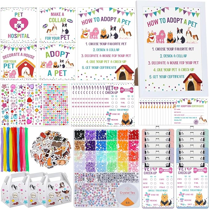 Spiareal 155 Pcs Adopt a Pet Party Favors Dog Puppy Adoption Station Package Adoption Certificates Supplies Make a Collar for Your Puppy Decorate a House for Your Pet and More for Dog Birthday Party