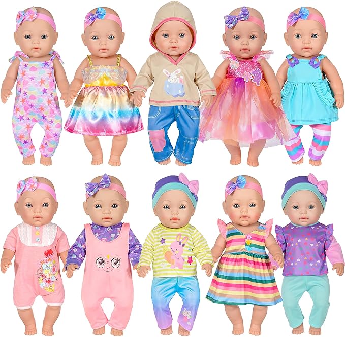 iBayda 10 Sets Doll Clothes and Accessories Include Rompers, Outfits for 14-17 Inch (35-43cm) New Born Baby Dolls (Doll Not Included)
