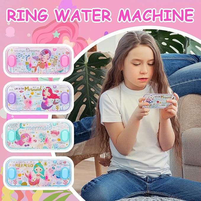 SevenQ Handheld Water Games, 4 Packs Mermaid Theme Water Toss Ring Game Aqua Toy Water Ring Game for Kids Handheld Stocking Stuffers