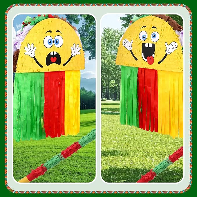 21pcs Taco Pinata Party Set Mexican Party Decorations Taco Pinata with Headbands Spiral Streamers Pull Flag for Cinco De Mayo Fiesta Birthday Celebrations (15.75 x 9.84 x 2.68 Inch)