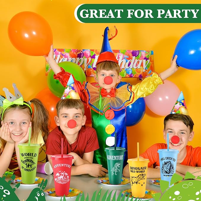 Mifoci 12 Pcs Dinosaur Party Favor 24 oz Plastic Cup with Lids and Straws Set Kids Reusable Dinosaur Cup Decorations for Beverage Birthday Party Dino Supplies (Colorful)