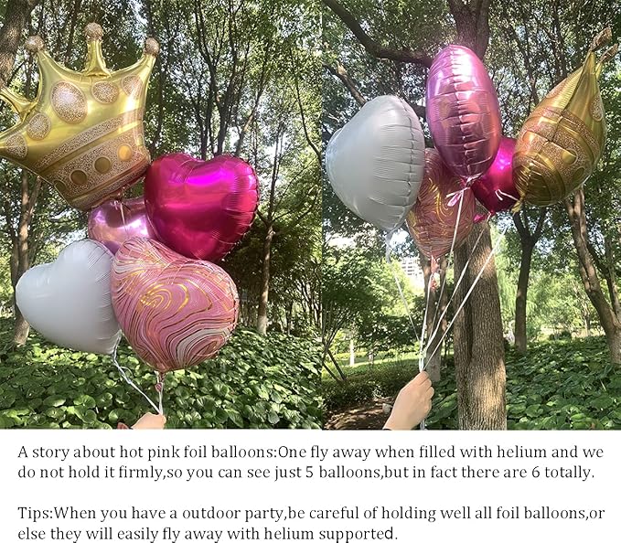 Pink Balloons Birthday Decorations，Gold Crown Princess Foil Balloons Set for Girls Women Party Decorations Baby Shower