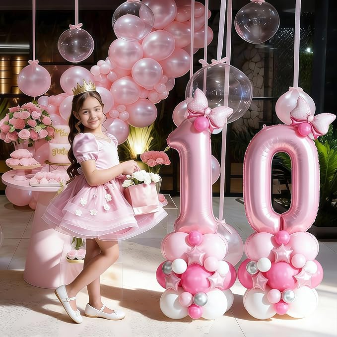 40 Inch Pink Number 0 Balloon Pastel Pink White Number Zero Foil Balloon Tower for 10th 20th 30th 40th 50th 60th 70th Birthday Party Decorations Large Digit Balloons Stack for Baby Girls Women