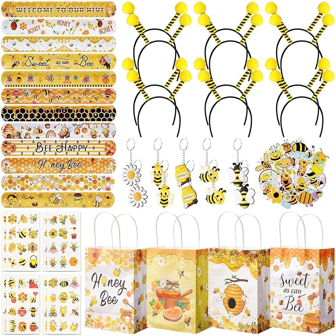 Vanblue 110 Pcs Bee Party Favors Themed Birthday Decorations Honey Bee Party Supplies Gift Bags for Classroom Decorations Class Reward Gift Prizes Goodie Bag Stuffers