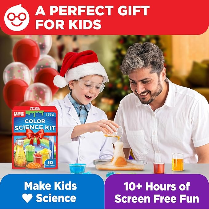 Doctor Jupiter Color Science Kit for Kids Ages 4-5-6-7-8 | Easter, Birthday Gift Ideas for 4+ Year Old Boys & Girls | Toy Stem Kit with 10 Experiments | Preschool Learning & Educational Projects