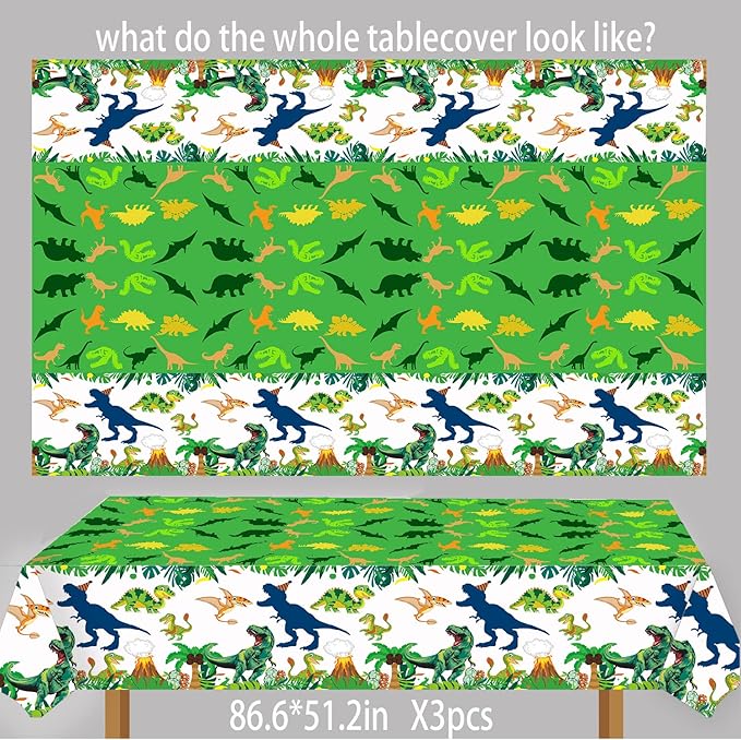 3pcs Dinosaur Party Tablecloth Dinosaur Birthday Table Cover T-Rex Dinosaur Party Supplies Decorations Dino 1st 2nd 3rd 10th Birthday Table Cloth for Boys-86.6 * 51.2in