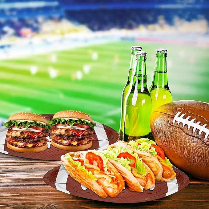 QZYL 50 PCS Football Plates, Football Party Plates, Football Shaped Disposable Paper Plates, Touchdown Party Plates, Football Party Supplies for Football Decorations Sports Birthday Decoration