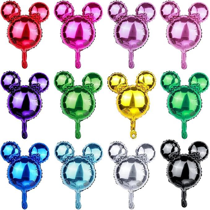 24 Pcs Mouse Head Foil Balloons Colorful Mouse Birthday Mylar Balloons Party Supplies Kit Mouse Aluminum Foil Balloon for Kids Birthday Baby Shower Theme Party Decoration Supplies Photo Props,16"