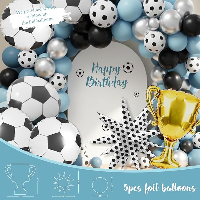 Soccer Birthday Party Decorations Kit for Boys, American Soccer Birthday Party Supplies Set, Soccer Football Party Decor with Backdrop Tablecloth Cake and Cupcake Toppers for Kids Boys Party Decor
