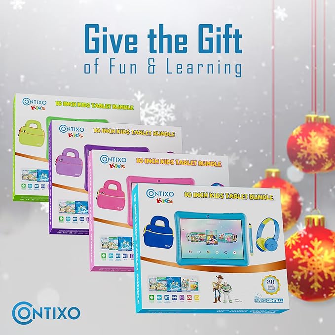 Contixo 10" Android Kids Tablet Bundle - 32GB, 80+ Disney Storybooks ($350 Value), Parental Controls, Kid-Proof Case w/Kickstand & Stylus, Headphones & Sleeve Bag - Green