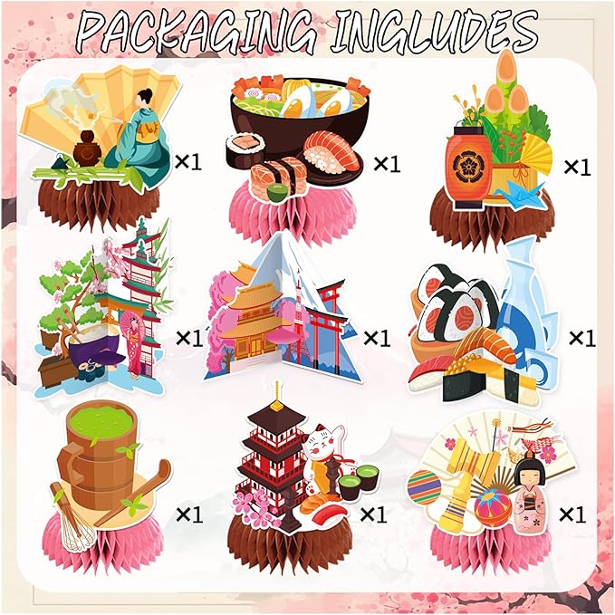 Japanese Honeycomb Centerpieces Japanese Birthday Table Centerpieces for Party, 9 Pcs Japanese Birthday Table Decorations for Japanese Party Decorations Party Supplies