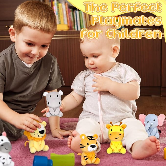 Aoriher 6 Pcs Mini Stuffed Forest Animal Bulk Jungle Plush Animal 4 Inch Plush Elephant Lion Tiger Giraffe Panda for Baby Shower Christmas Birthday Gift Stuffer Themed Party Decoration(Lovely)