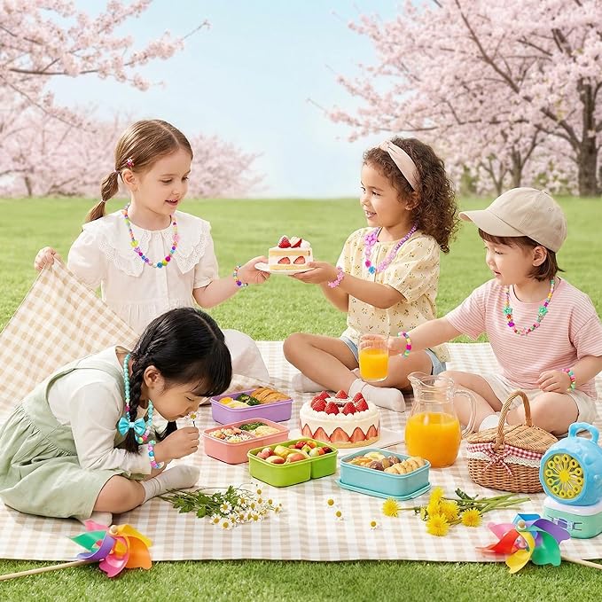 BigOtters Little Girls Necklace Bracelet, 6 Sets Lovely Colorful Beads Jewelry Princess Dress up for Toddlers Pretend Play Party Costume, Party Favors Bags for Kids