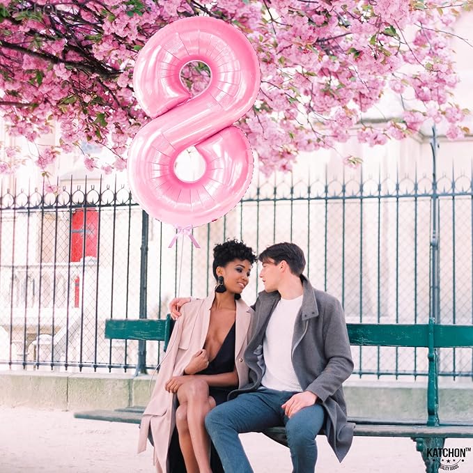 KatchOn, Giant Light Pink Number 8 Balloon - 40 Inch, Pink 8 Balloons for Birthday Girl | Number 8 Balloons for Birthdays | 8 Balloon Number for 8th Birthday Decorations for Girls | 8 Birthday Balloon