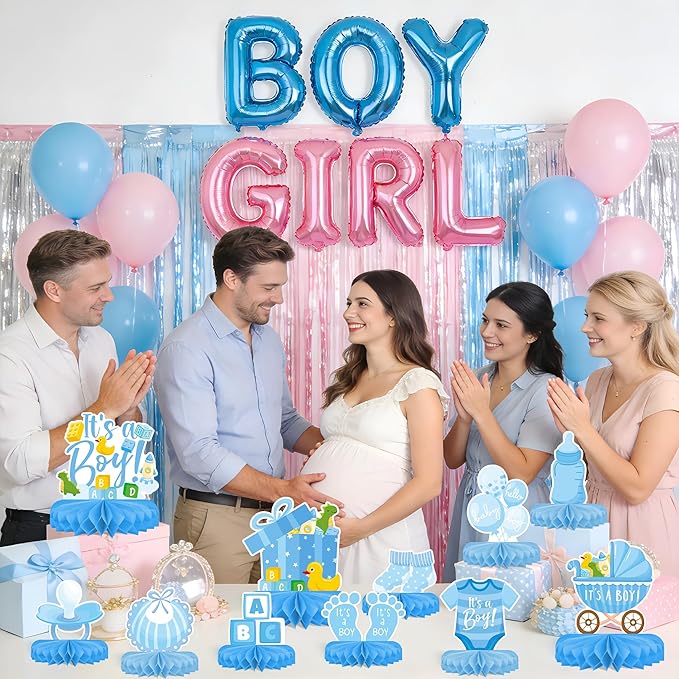 Boy Baby Shower Decorations Set - Kit with blue Honeycomb Centerpiece, Baby Reveal & Themed Table Decor for the Baby Boy Shower Decorations