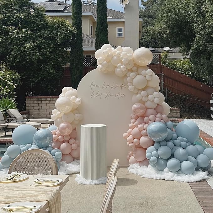 Gender Balloon Garland Arch Kit, Dusty Pink and Blue White Sand Balloons Boho Pink Nude Balloon for Neutral Theme Baby Shower Birthday Bridal Shower Wedding Gender & Reveal Party Decoration