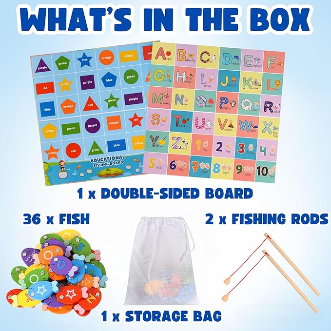 Haktoys Fishing Alphabet Game for Toddlers and Kids Learn ABCs Numbers Colors and Shapes Magnetic Fishing Toy Montessori Educational Learning Game
