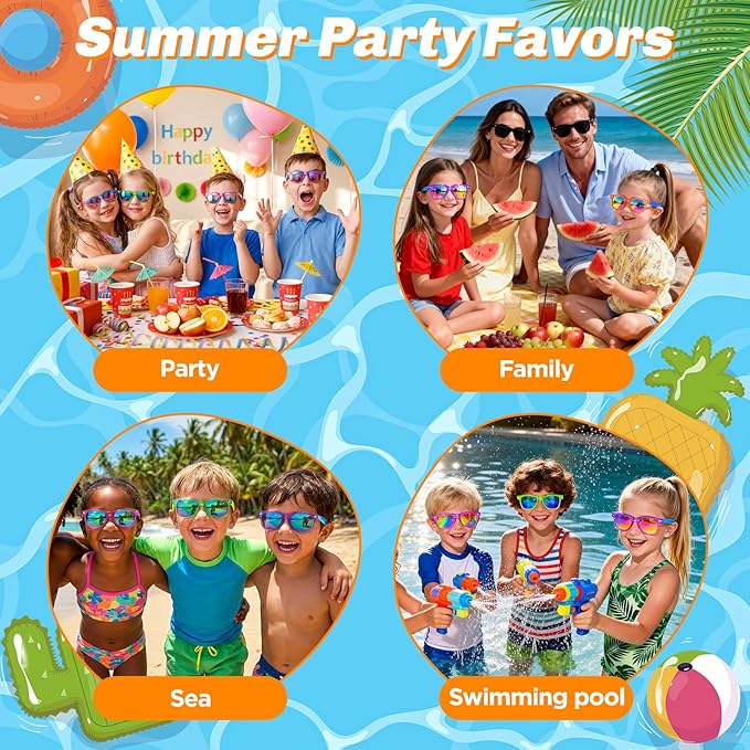 Kids Sunglasses Bulk Party Favors, Sunglasses for Kids with UV 400 Protection, Neon Sunglasses for Boys and Girls, Party Favor, Birthday Classroom Goodie Bags Party Supplies