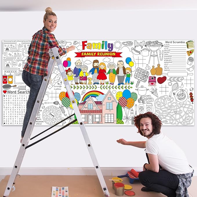 Family Reunion Giant Coloring Poster for Large Coloring Tablecloth Big Paper Sheets Page Theme Table Cloth DIY Activity Game Art Crafts Mat Wall Home Party Decoration Supplies