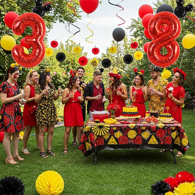 Vuzvuv 40 Inch Mouse Number Balloon No.8, Black Mouse Head Balloon and Red Giant Giant Number Eight Balloon for Birthday, Mouse Theme Party Supplies, Baby Shower,Anniversary Decoration