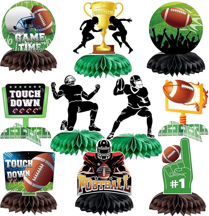 10 Pcs Football Party Decorations Football Honeycomb Centerpieces Double-sided Football Table Centerpiece for Football Birthday Party Sports Tailgate Game Party Decorations Supplies Favors