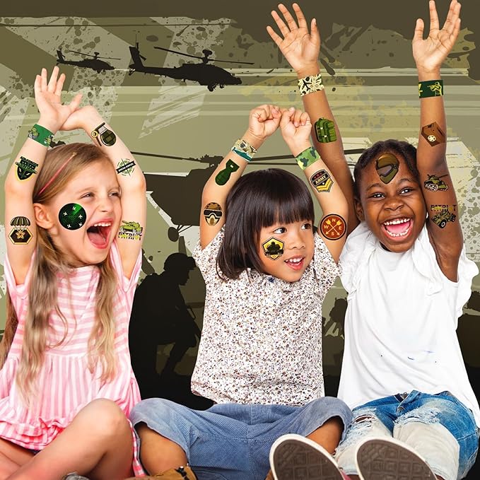 60 PCS Army Party Favors Set - 36 Temporary Tattoos & 24 Slap Bracelets for Kids, Perfect for Army-Themed Birthday Supplies, Classroom Rewards and Military Party Decorations