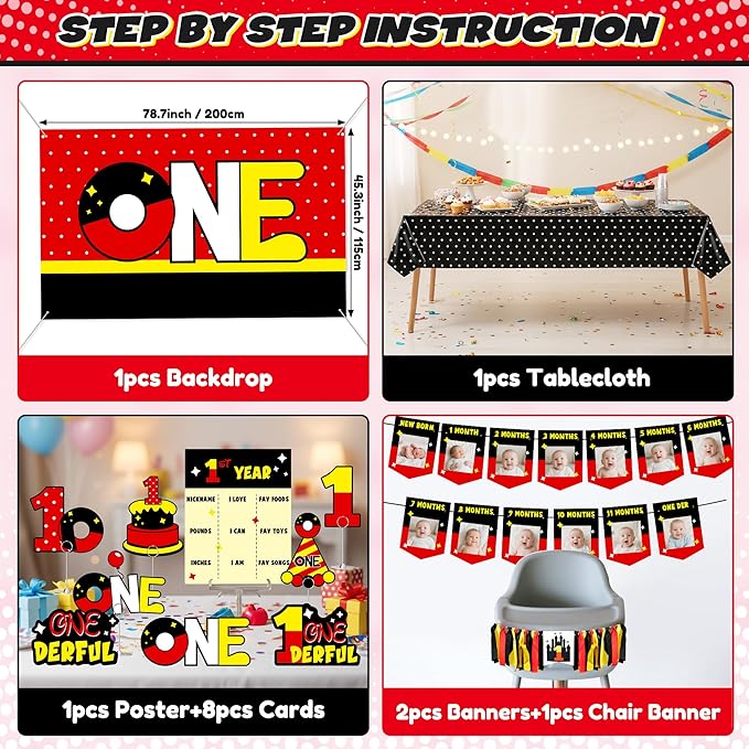 Mouse 1st Birthday Decorations for Baby - 1st Mouse Theme Party Supplies for Baby Shower Decoration Include Birthday Hat Cake Topper Backdrop Tablecloth Photo Banner Arch Balloon Boxes Poster