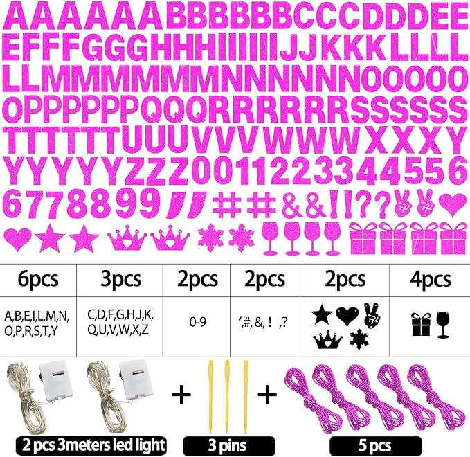 175Pcs DIY Glitter Customizable Banner Kit Custom Banner DIY Happy Birthday Letters Personalized Banners Decor for Christmas Baby Shower Birthday Party Decorations Supplies(Glitter Rose Pink)