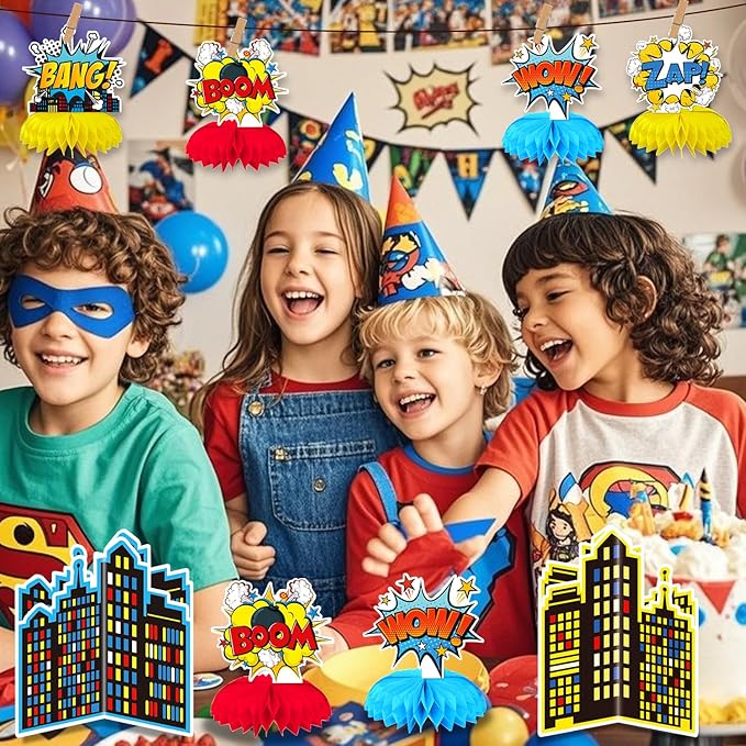 10 Pieces Hero Party Decoration, Hero Honeycomb Centerpieces 3D Table Topper Standing Decorations, Hero-Theme Party Supplies for Birthday Shower Decorations