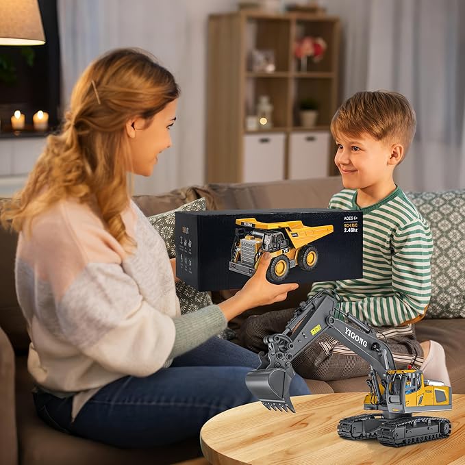 Remote Control Dump Truck RC 1/16 Fully Functional Engineering Vehicle, 9 Channel Dump Truck Toy 2.4Ghz with Lights and Sounds, for Kids Aged 6, 7, 8, 9, 10, 11 and Up