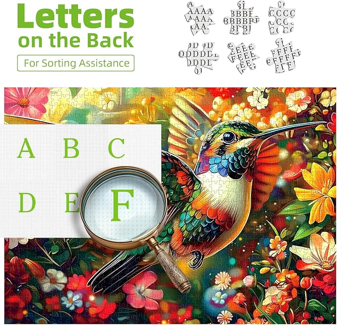 Blueforest Hummingbird Dream 1000 Piece Puzzle for Adults - Vibrant Hummingbird & Flowers Jigsaw Puzzle | Premium Recycled Puzzle with Poster & Letters on Back (27.5" x 19.7")