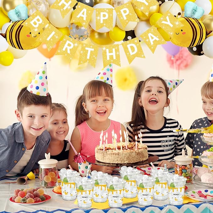 50 Pcs Honey Bee Cups, 12 oz Bee Party Clear Plastic Cups for Juice Water Coffee Summer Baby Shower Birthday Party Supplies Decorations