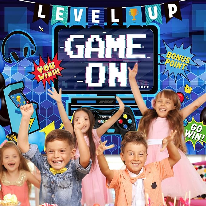 Blulu Video Game Party Decoration Video Gaming Photo Backdrop Background Birthday Photo Banner Gamer Room Decor for Game Fans Video Gamer Party Decoration Supplies (70.9 x 43.3 Inch)