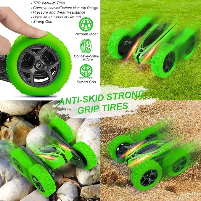 2PACK RC Stunt Car Watch Gesture Sensor Car 4WD Double Sided 360 Degree Rotating Tumbling Rechargeable Car High Speed 2.4GHZ Off Road Hobby RC Toy Cars for Xmas Birthday Gift Adults,Kids (Blue/Green)
